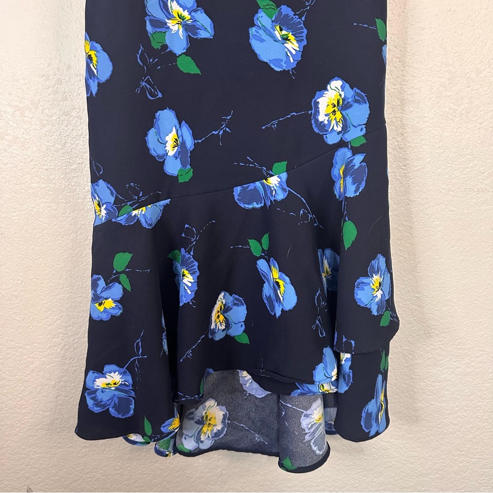Banana Republic Petite Floral Blue Women's Dress Spaghetti Strap Flare bottom - Picture 4 of 7
